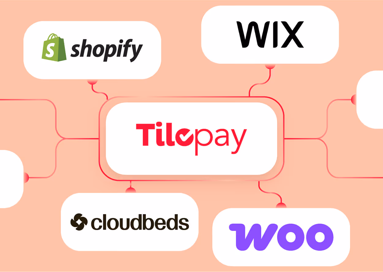 Tilopay connected with Shopify, Wix, Cloudbeds, and WooCommerce